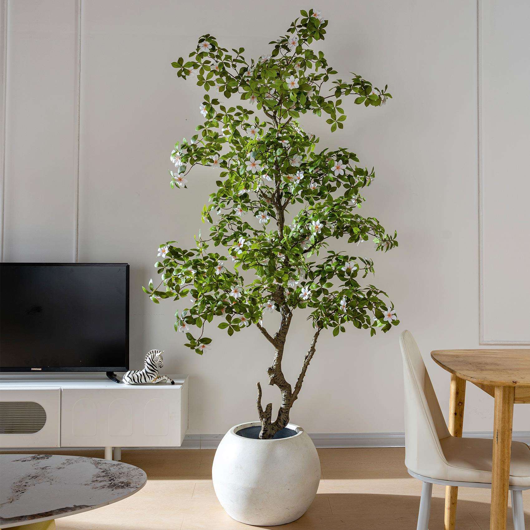 仿真网红植物栀子花室内假树盆栽造景仿生绿植人造树落地装饰