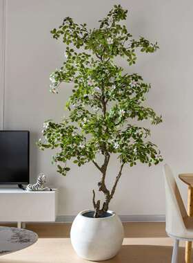 仿真网红植物栀子花室内假树盆栽造景仿生绿植人造树落地装饰