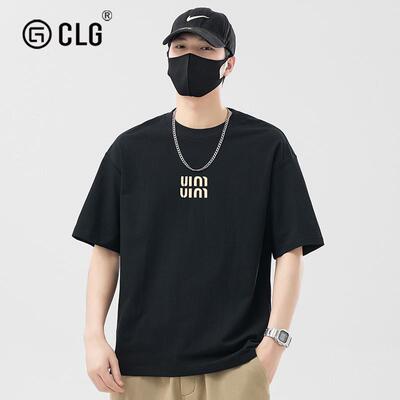 香港CLG潮牌时尚百搭纯棉短袖男夏季宽松新款潮流大码冰丝t恤休闲