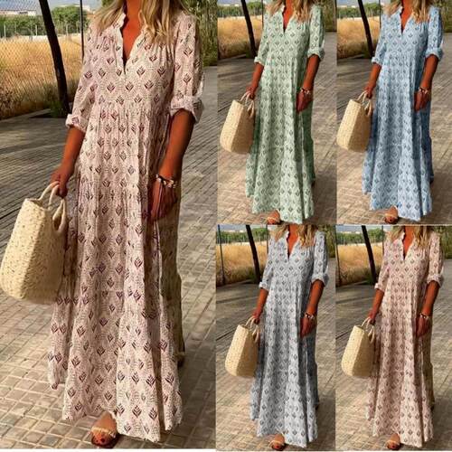 Women's standing collar plus size dress long