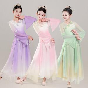 儿童古典舞服装、中国舞蹈体韵练习服装、纱布服装、女童民族舞蹈