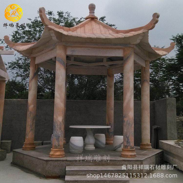 仿古石凉亭庭院别墅花园户外石亭子石头天然花岗岩六角亭景观雕塑