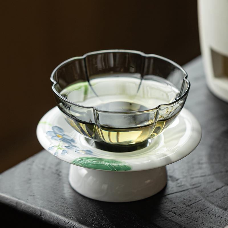 纯手绘勿忘草茶杯杯垫家用创意白瓷主人杯个人专用陶瓷品茗杯单杯