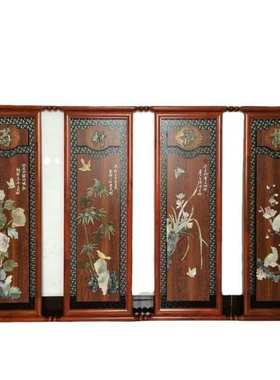 滑石玉四条屏梅兰竹菊玉画镶嵌红木框装饰大批发