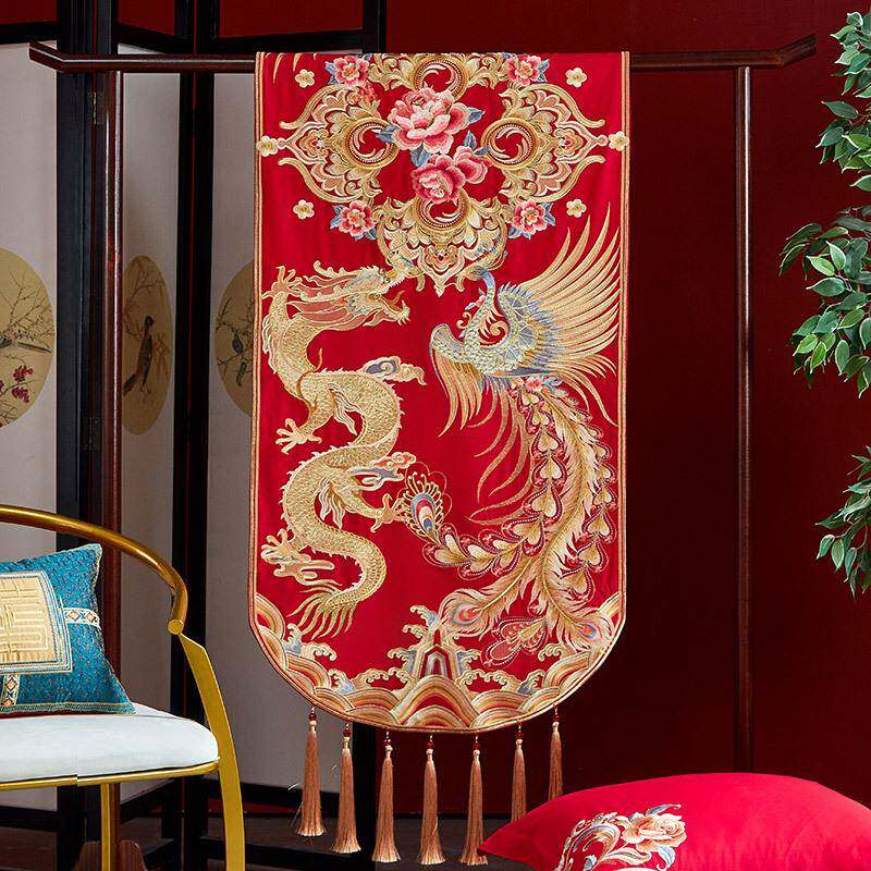 上新 高端120支贡缎提花面料中式精美苏绣婚庆四件套大红龙凤刺绣