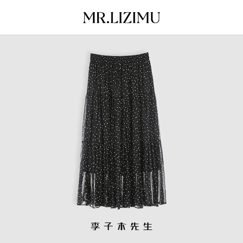 李子木2025新款波点半身裙女夏a字裙梨型身材遮胯显瘦高腰中长裙