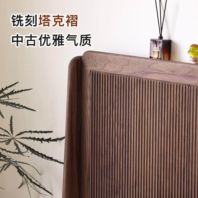 崇匠家具美式实木床复古胡桃木中式纯原木双人床主卧小户型无床头