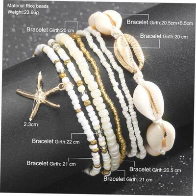 Womens shell anklets跨境时尚沙滩度假风米珠贝壳海星多层脚链