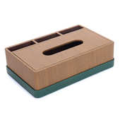 木纹撞色酒店客房套装 PU皮垃圾桶托盘茶叶纸巾盒酒店用品工厂定制