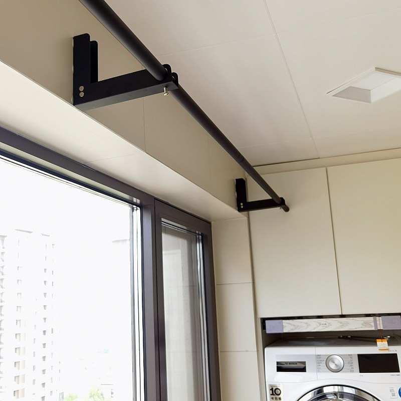 阳台横梁晾衣架可折叠移门上方晾衣杆免打孔窗框固定晒衣架一根杆