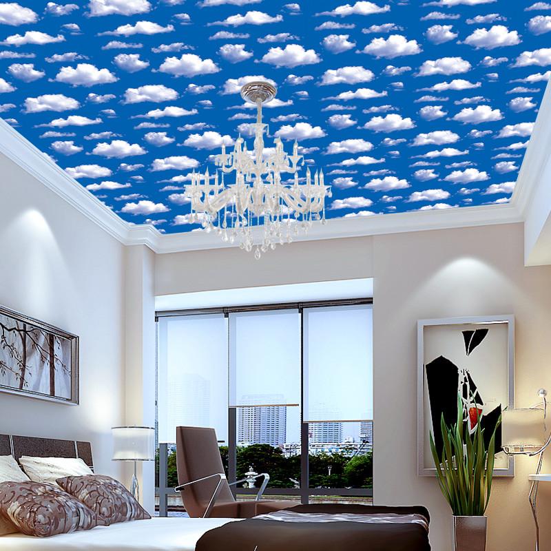 3d蓝天白云天花板墙纸自粘10米天空客厅吊顶壁画棚顶壁纸卧室屋顶