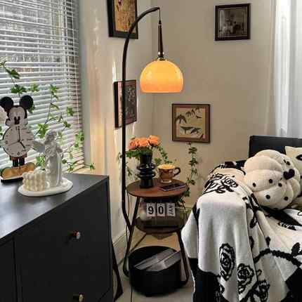 中古风客厅钓鱼落地灯沙发旁高级感卧室床头柜置物一体氛围感台灯