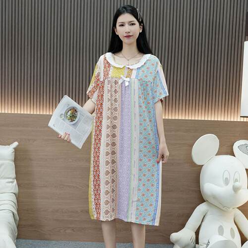Silk nightgown, floral skirt, short sleeved long skirt,