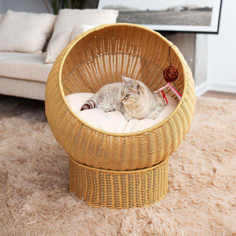 半封闭式宠物窝猫吊床编织保暖猫窝别墅猫笼子藤编收纳猫咪狗窝
