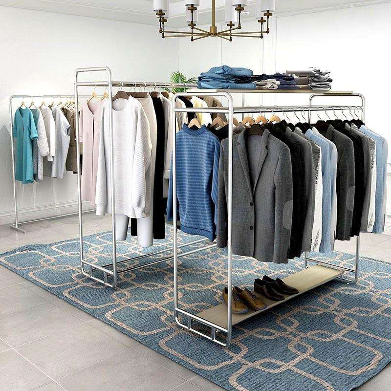 男女装服装店中岛架不锈钢双杆双杠挂衣架落地展示架晾衣架陈列架