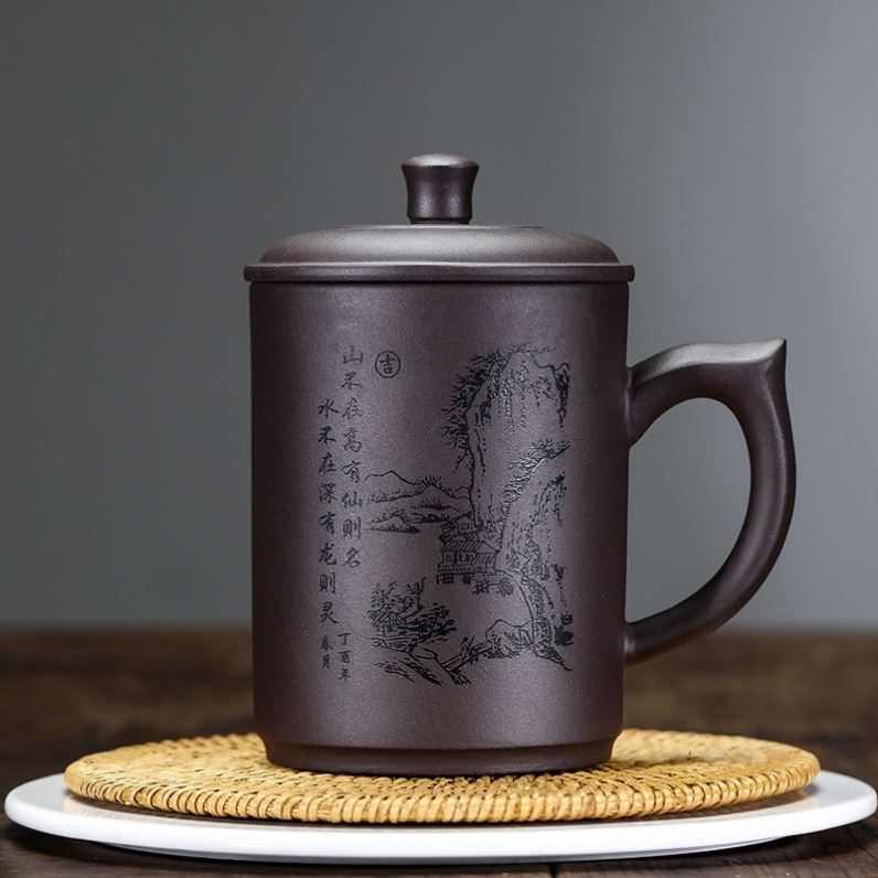 紫砂壶茶杯个人专用宜兴紫砂杯茶杯杯陶瓷杯男手工大容量带盖家用
