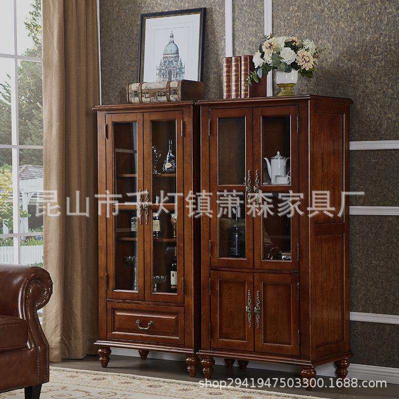 美式全实木小酒柜双门电视柜边柜家用客厅展示柜靠墙餐厅储物柜子