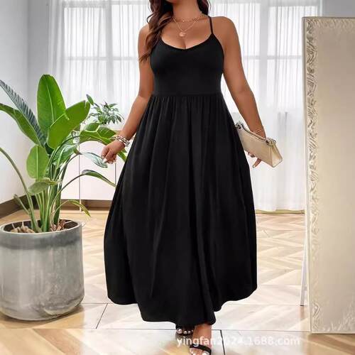 Plus Size Criss Cross Backless Cami Dress Casual Solid