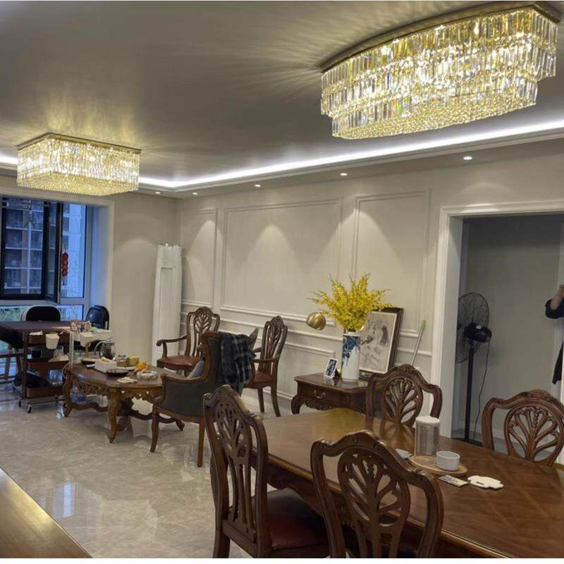 轻奢美式后现代K9水晶吸顶灯餐厅椭圆酒店客厅走廊灯玄关大气吧台