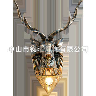 欧式鹿头装饰壁灯 客厅卧室过道走廊鹿头灯床头背景墙创意鹿角灯