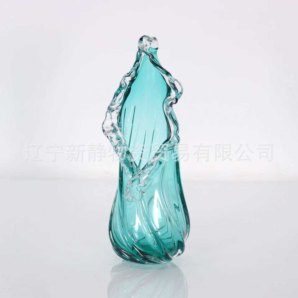 设计师花瓶艺品现代花边样板间手工蓝色波浪摆件装饰浪漫玻璃