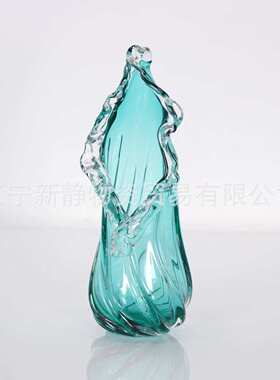 设计师花瓶艺品现代花边样板间手工蓝色波浪摆件装饰浪漫玻璃