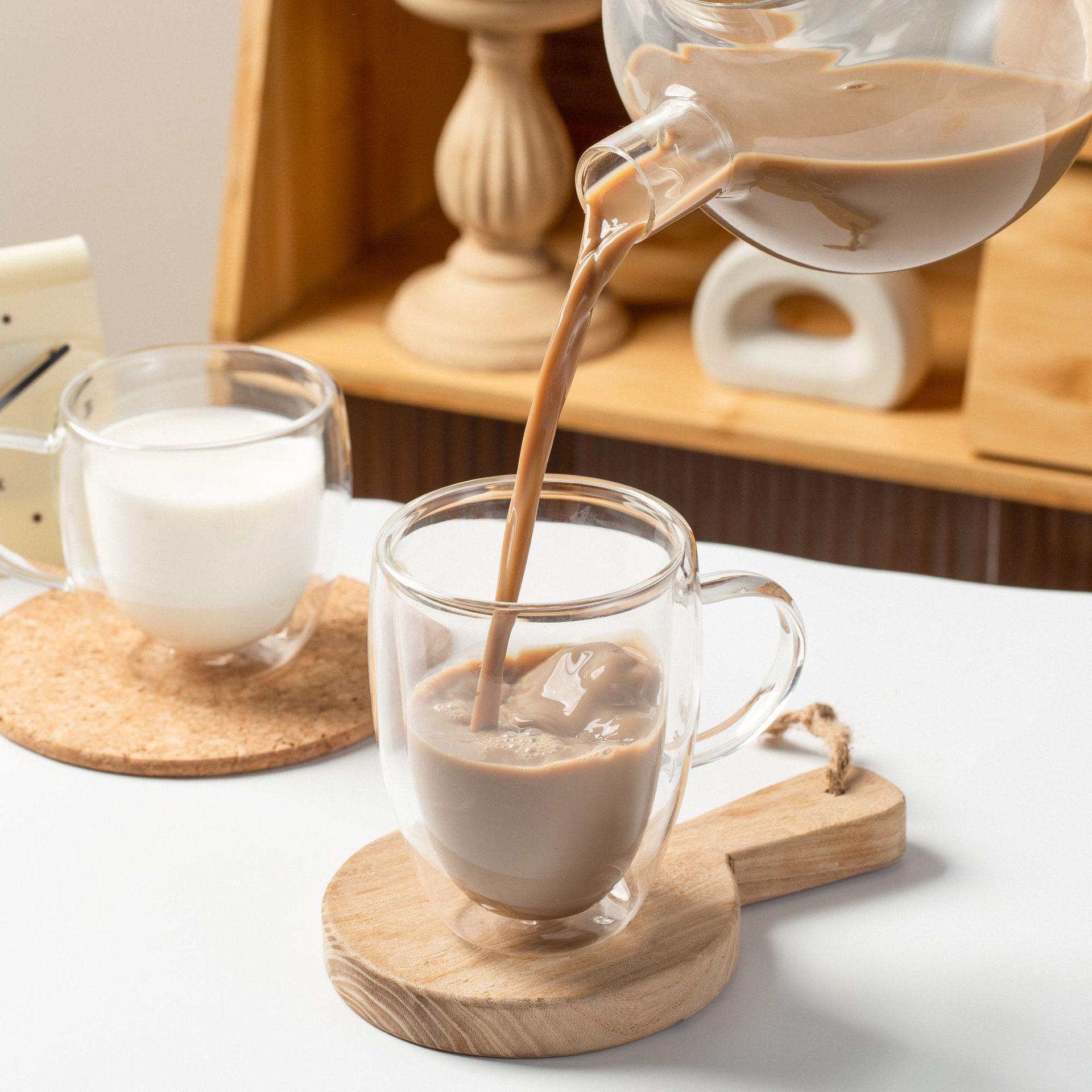 带手柄双层玻璃杯隔热咖啡杯透明把手加厚茶杯牛奶杯早餐杯水杯