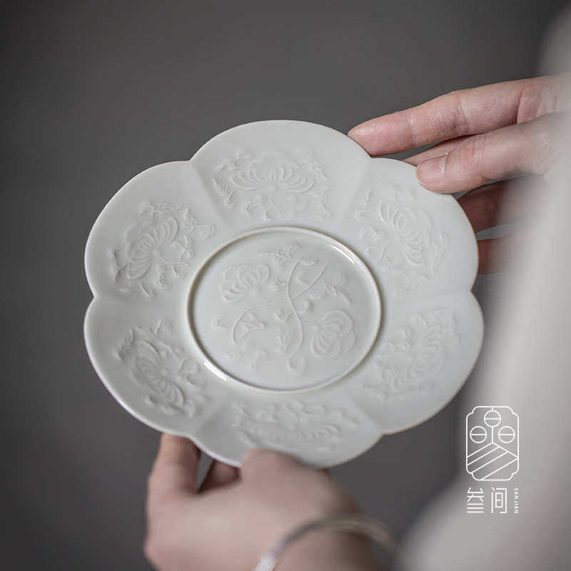 器享 冰台釉浮雕百花壶承干泡台功夫茶具陶瓷盖碗茶壶托盘养壶垫,餐饮具,茶具礼盒,淘宝优惠券,粉丝福利购,淘宝优惠卷