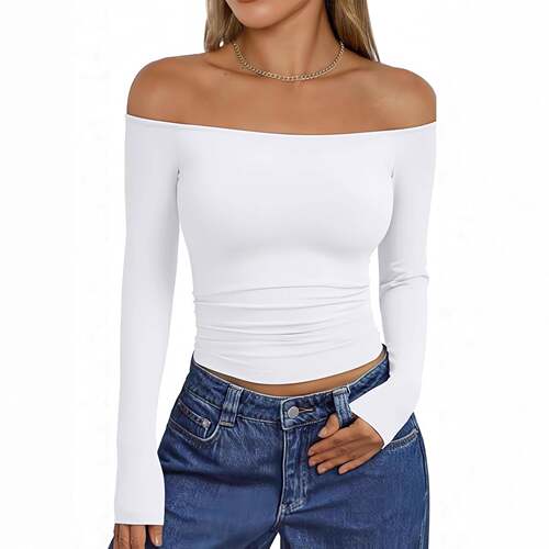 Women'S Crop Tee Casual Long Sleeve T-Shirt For Summer