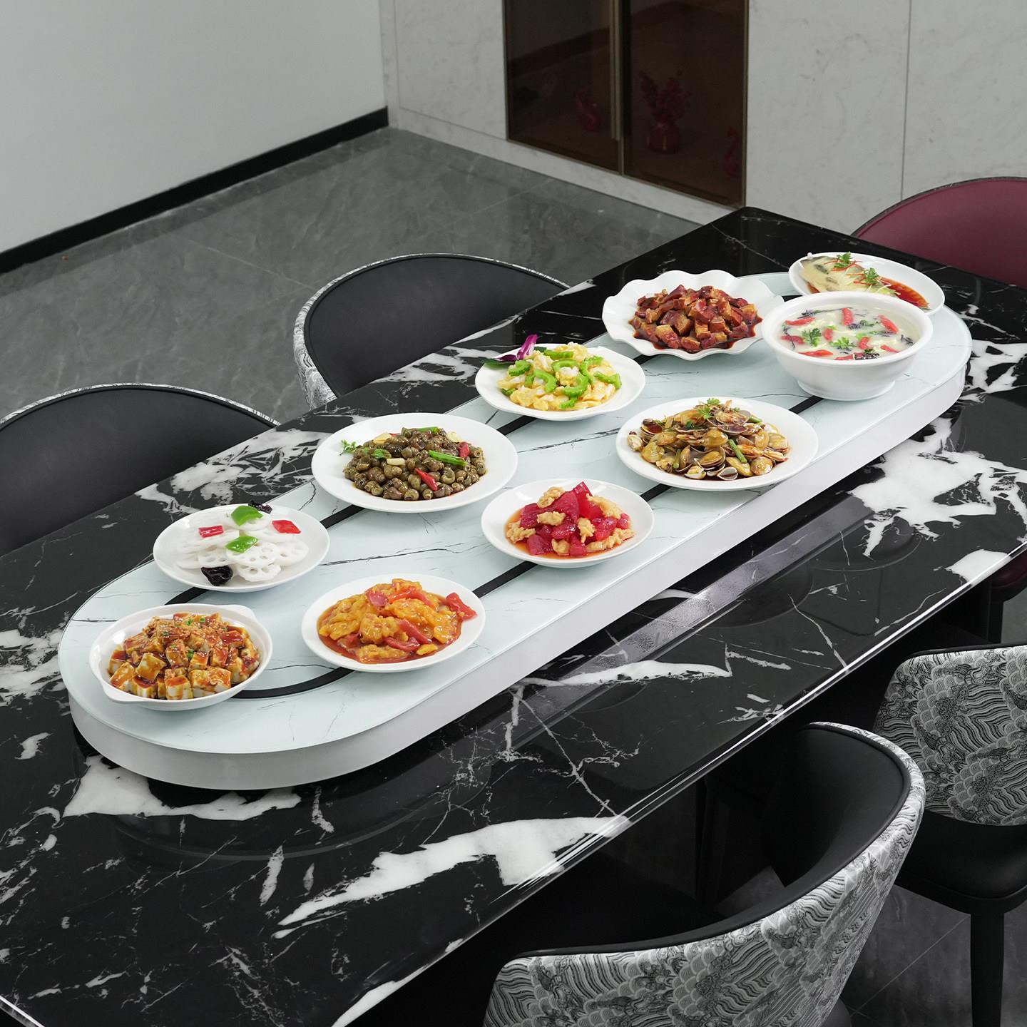 家用餐桌电动转盘长桌小型自动旋转传送带长形大板桌加装旋转设备