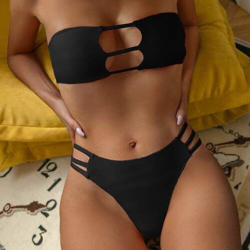 Strapless hollow out low waist bikini set抹胸镂空低腰比基尼