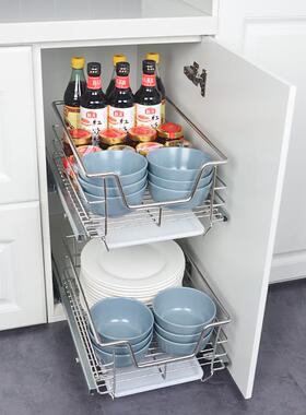 2I加深480开方式蔬果拉篮厨房橱柜304不锈钢实心加粗调味篮阻尼滑