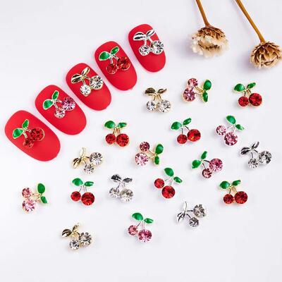 20pcs 3D Metal Red Pink Cherry Charm Nail Art Charms Alloy R