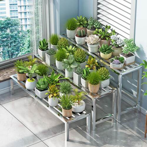 不锈钢花架阶梯式组合阳台多肉专用多层架加宽户外植物摆放花盆架 - 封面