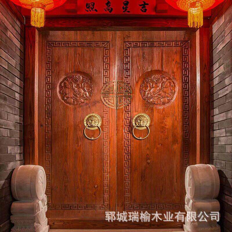老榆木民宿实木大门原木仿古大门别墅农村庭院大门中式四合院大门