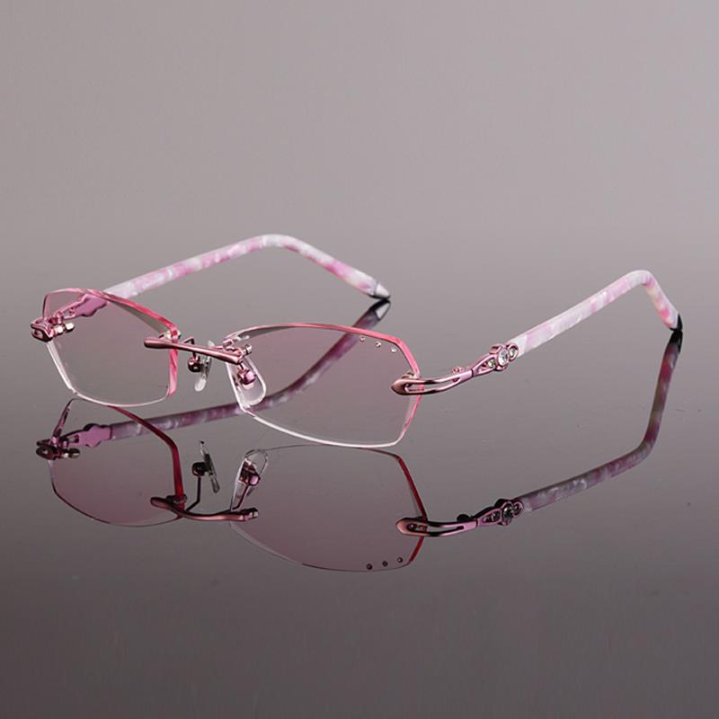 高档手机眼镜防辐抗蓝光养护目射钻边石切无框0度数平光女渐变色