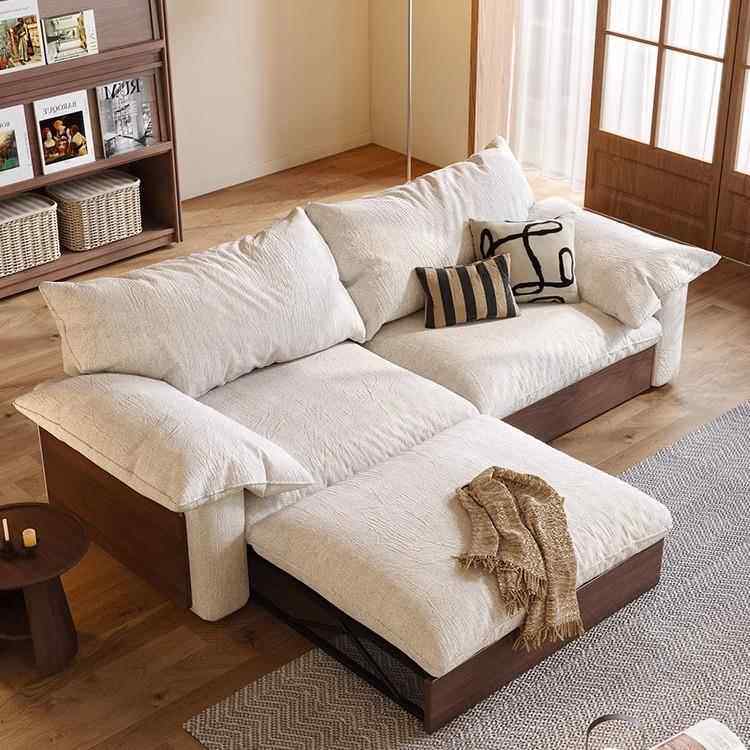 可床拆洗布艺云朵沙发床小户型沙折叠式发中古家具胡桃风ym68木沙