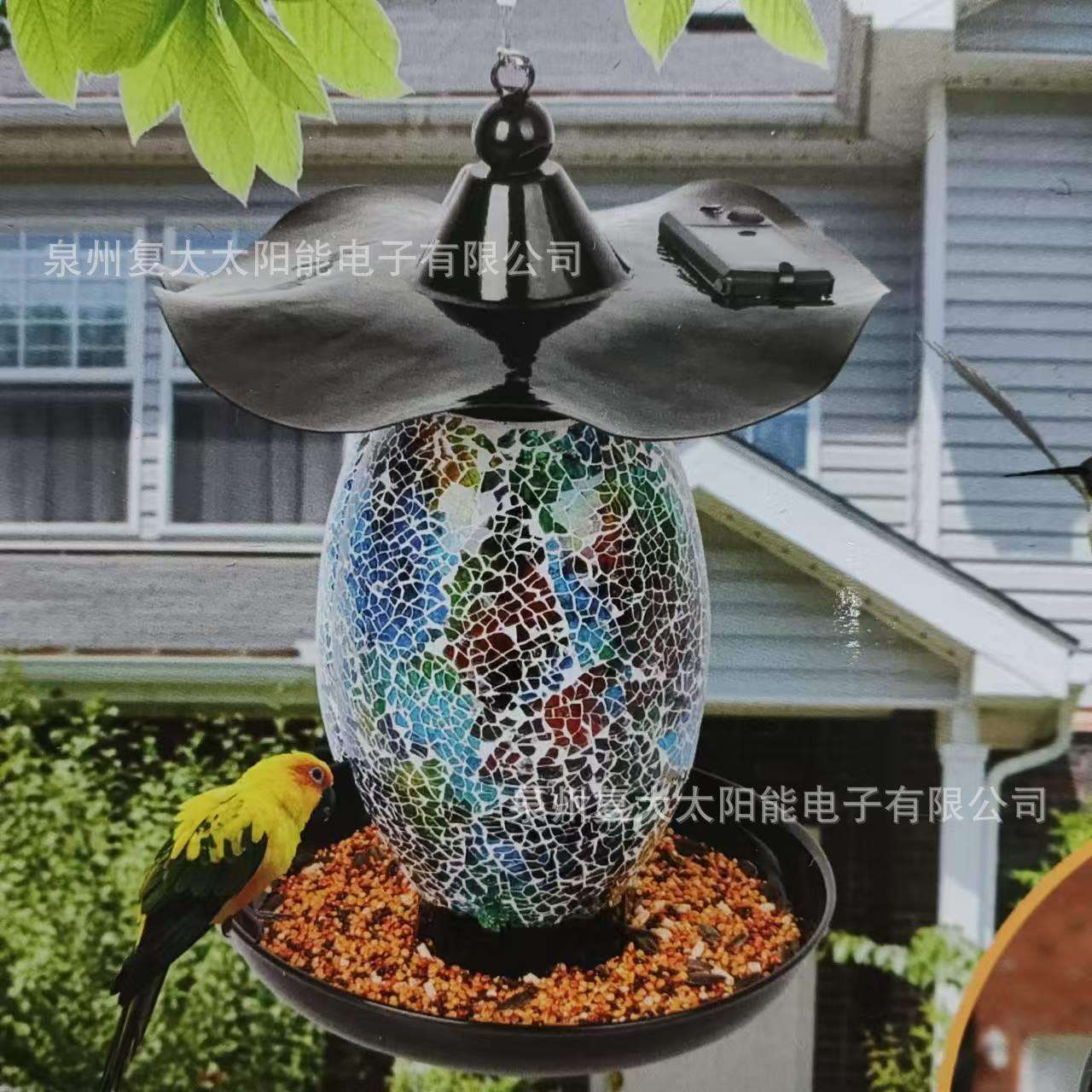现货新款太阳能喂鸟器 马赛克玻璃喂鸟器 户外庭院鸟类喂食器