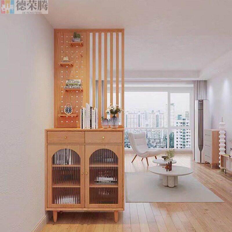 现简约玄关柜新款实木栅格屏风隔断柜客厅进门北欧鞋柜家用门口