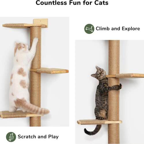跨境新款木质猫抓柱家用阶梯剑麻柱猫猫爬架墙壁式木架通天柱