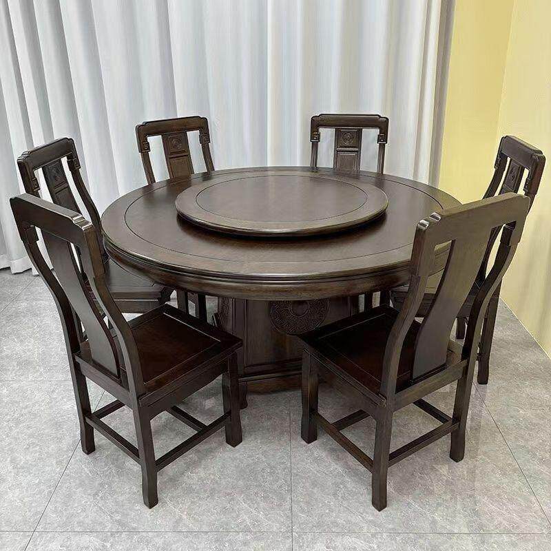 采购产品菠萝实木餐桌和椅子中国雕刻古董家庭圆形红木转盘餐桌圆