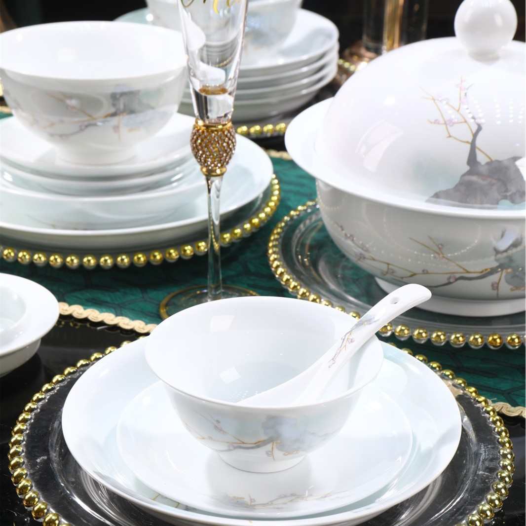 景德镇陶瓷碗碟餐具套装家用耐高温可微波炉洗碗机陶瓷餐具饭碗