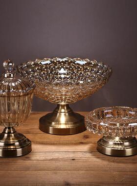 新中式果盘烟灰缸糖果罐样板房餐桌摆件欧式装饰摆设水晶果盘茶几