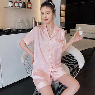 2024新款 上新春夏冰丝花卉印花睡衣女甜美少女短袖 可外穿家居套装
