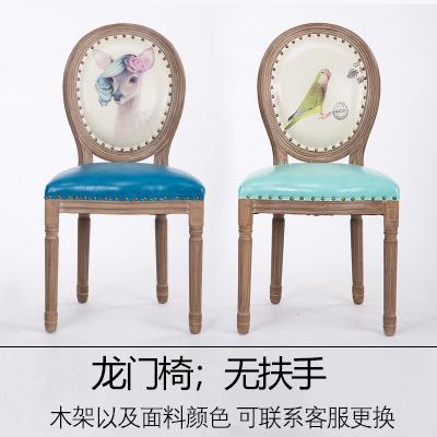 欧式实木餐椅复古美式休闲椅咖啡厅酒店新古典餐椅家用成人靠背椅