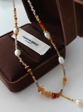 碧玺秋虎眼串珠项链高级毛衣项链