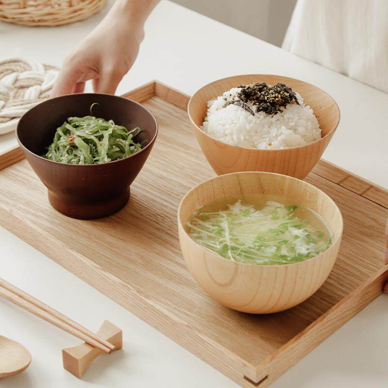 日式木碗米饭碗沙拉碗天然酸枣木宝宝儿童木碗面碗家用餐具大小号