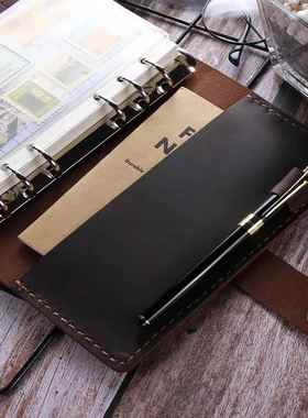 A6活头疯马皮复古A6201024手工作记事本金属制页夹可替层换本芯