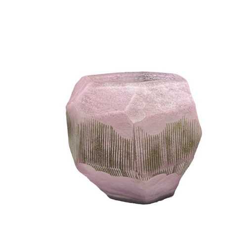 高级感异形粉色磨刻花瓶餐桌办公室创意摆件样板间插花器高级装饰