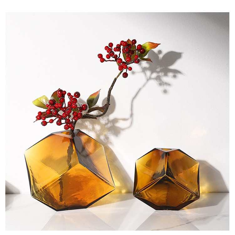 花瓶玻璃花几何工艺品魔方插花水工艺花工摆件培彩色玻璃玻璃方形